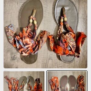 MIA Orange Paisley Wrap Sandals with Wooden Beads